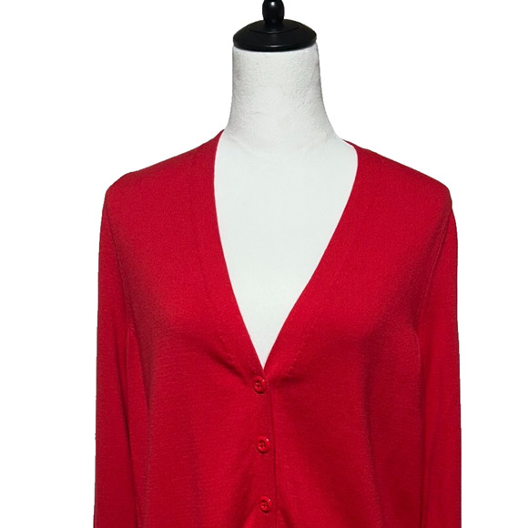 Talbots Cardigan Womens Large Red Button Front Rayon Blend Sweater Career Preppy - Picture 1 of 10
